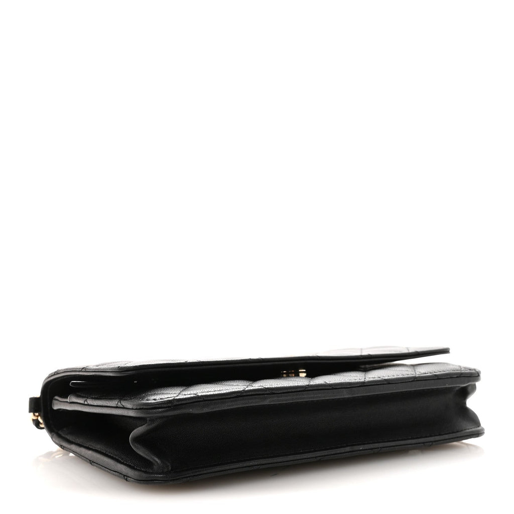 Lambskin Quilted Pearl Wallet On Chain WOC Black