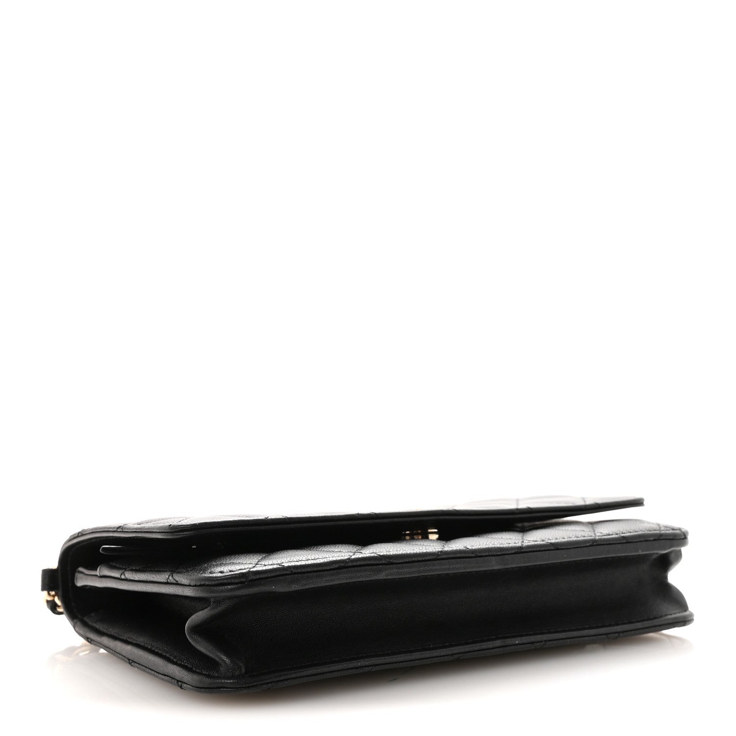 Lambskin Quilted Pearl Wallet On Chain WOC Black