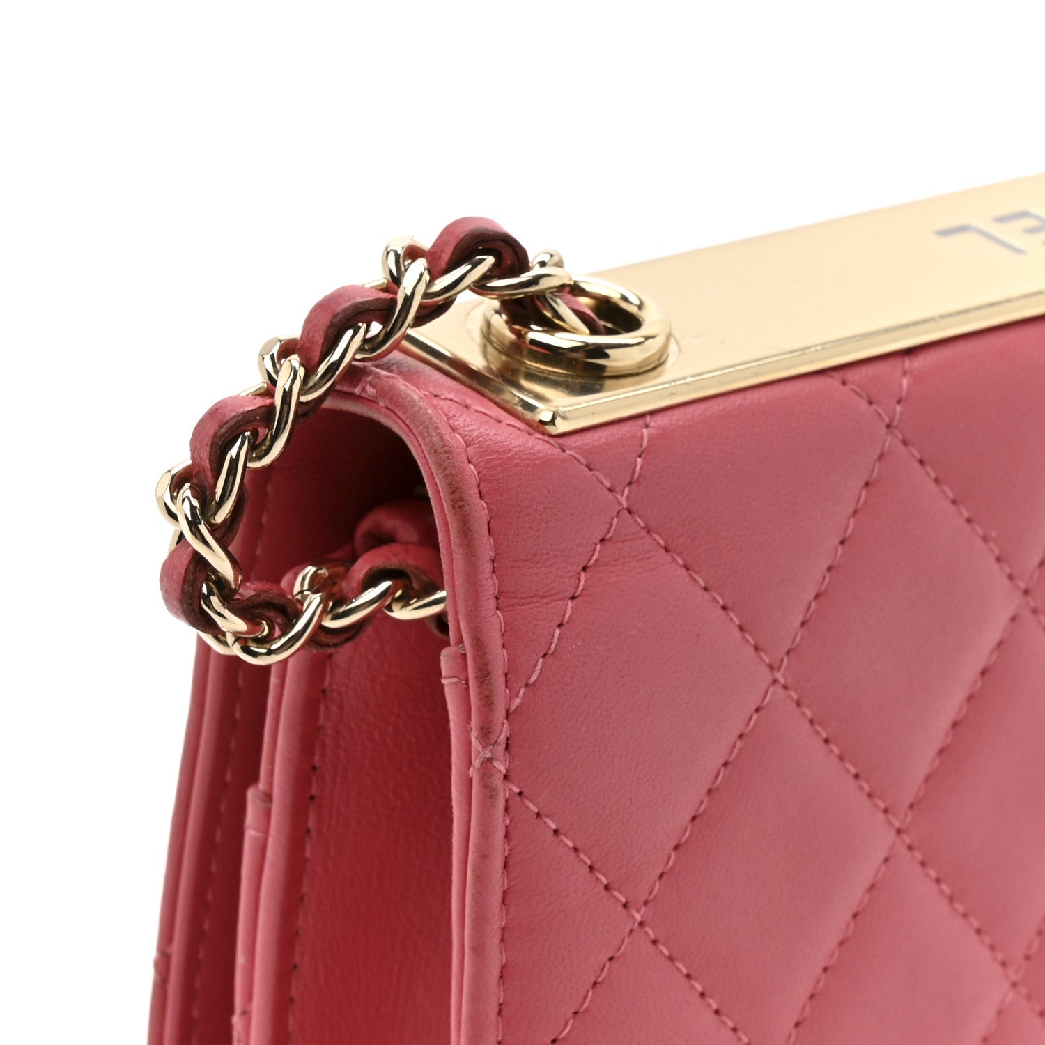 Lambskin Quilted Trendy CC Wallet On Chain WOC Bright Pink