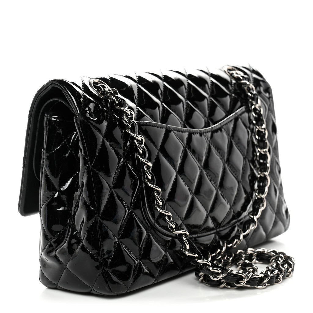Patent Quilted Medium Double Flap Black