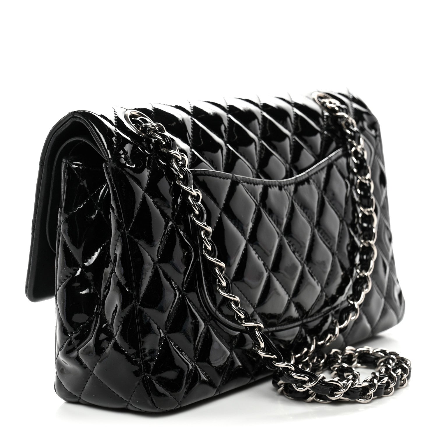 Patent Quilted Medium Double Flap Black