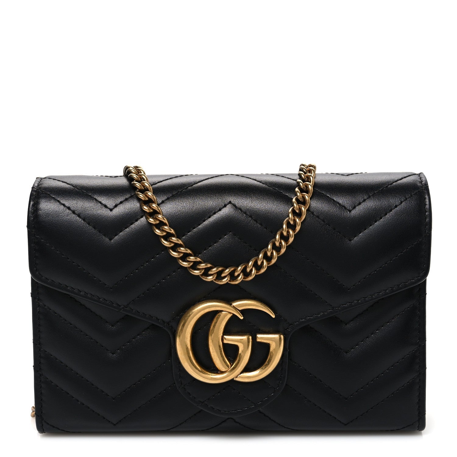 Calfskin Matelasse GG Marmont Chain Wallet Black