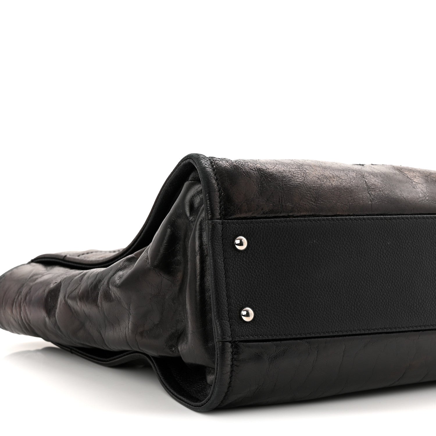 Glazed Calfskin Small Deauville Tote Black
