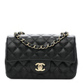 Lambskin Quilted Mini Rectangular Flap Black