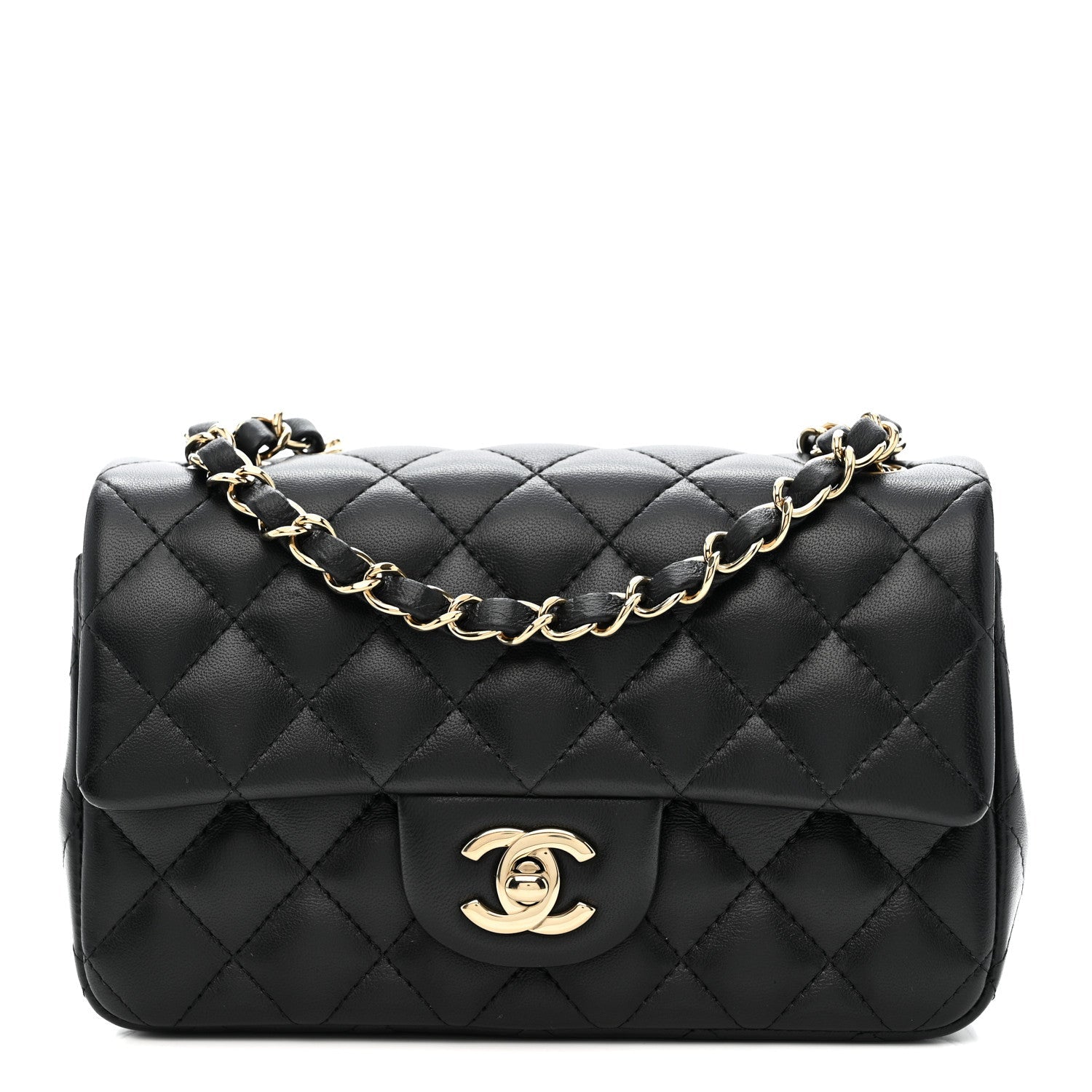 Lambskin Quilted Mini Rectangular Flap Black
