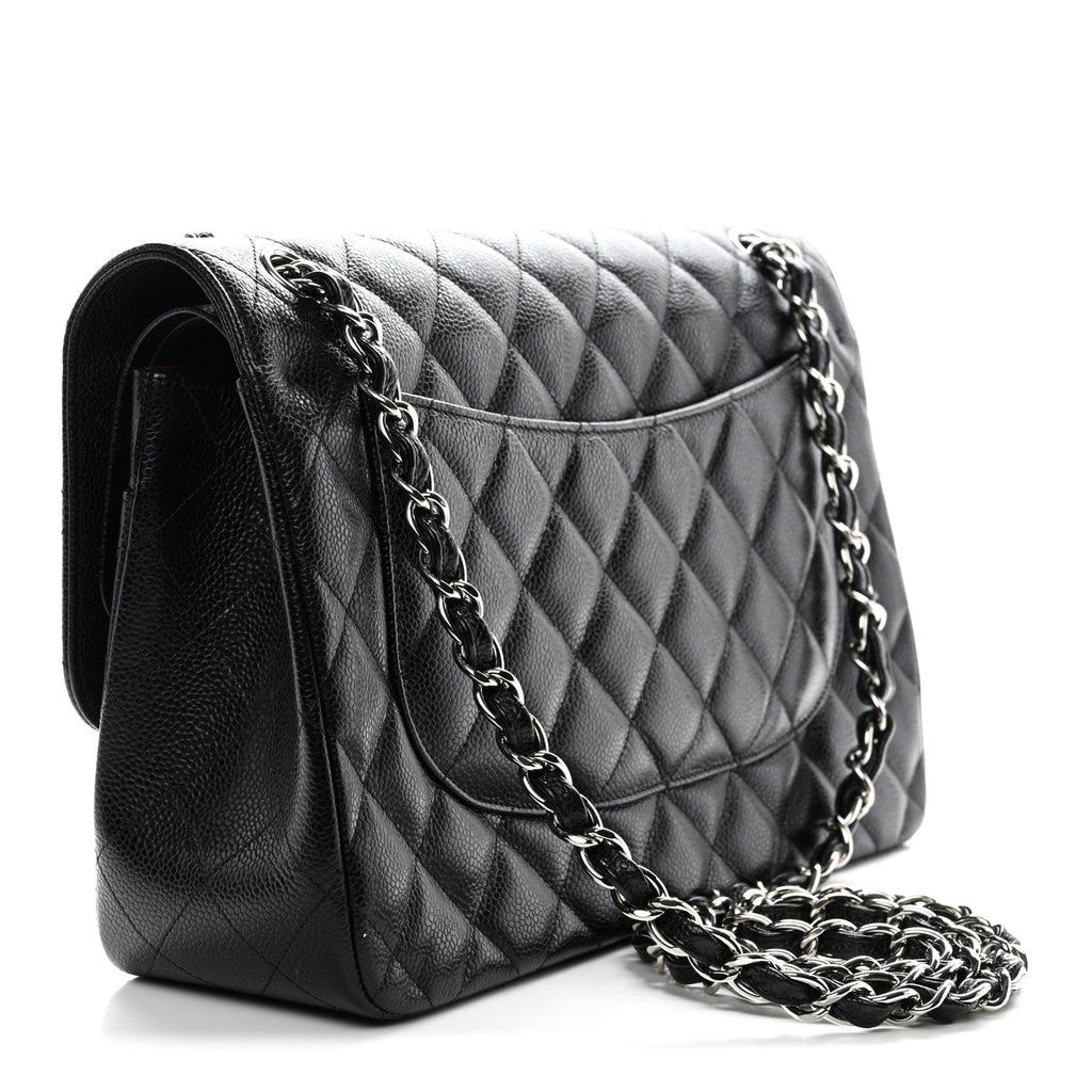 Caviar Quilted Jumbo Double Flap Black