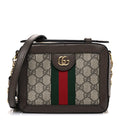 GG Supreme Monogram Mini Ophidia Top Handle Shoulder Bag Brown