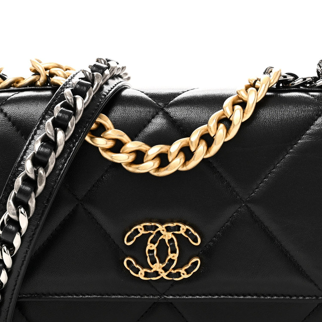 Lambskin Quilted Chanel 19 Wallet On Chain WOC Black