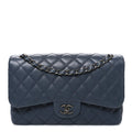 Caviar Quilted Jumbo Double Flap Dark Grey