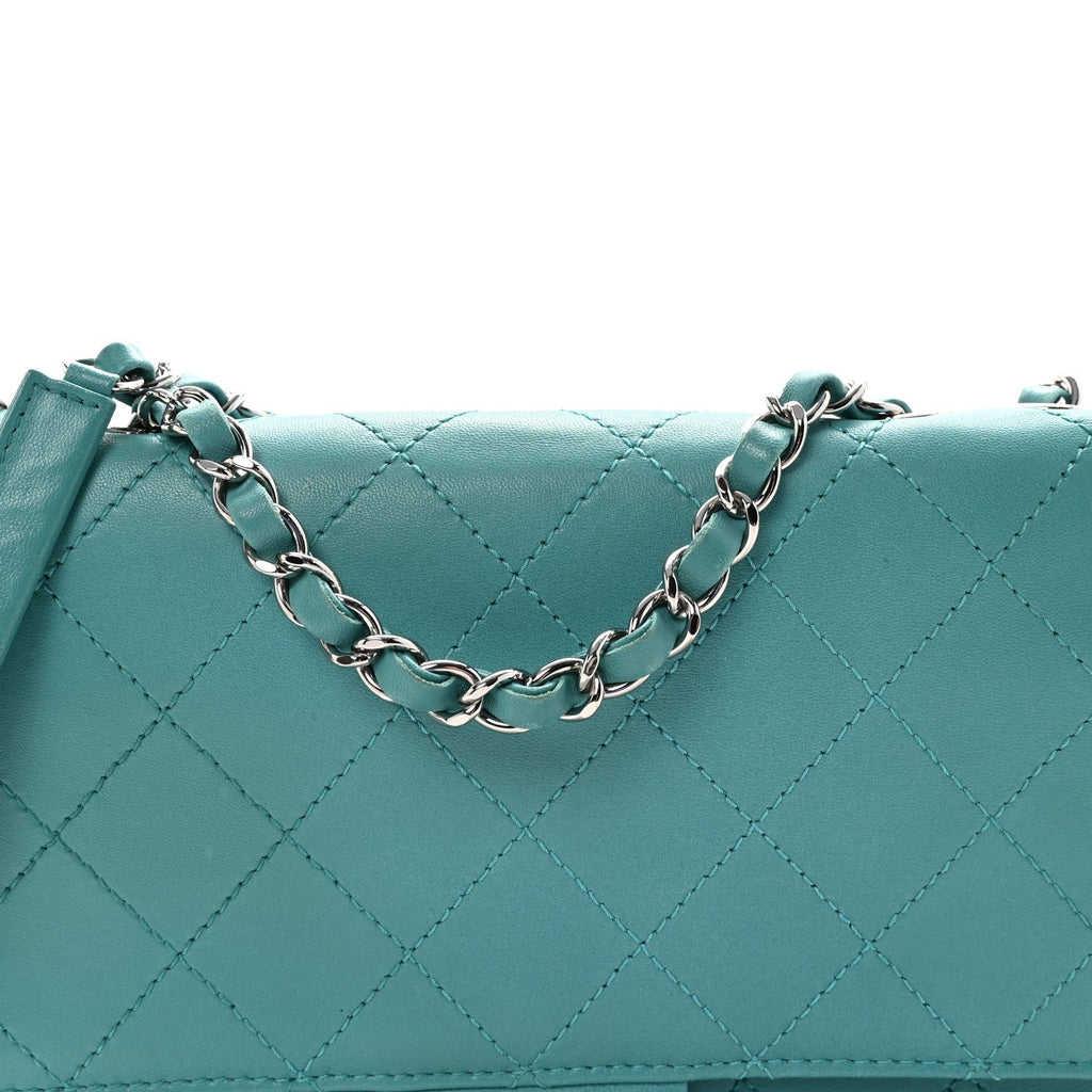 Calfskin Stitched Double Flap Bag Turquoise