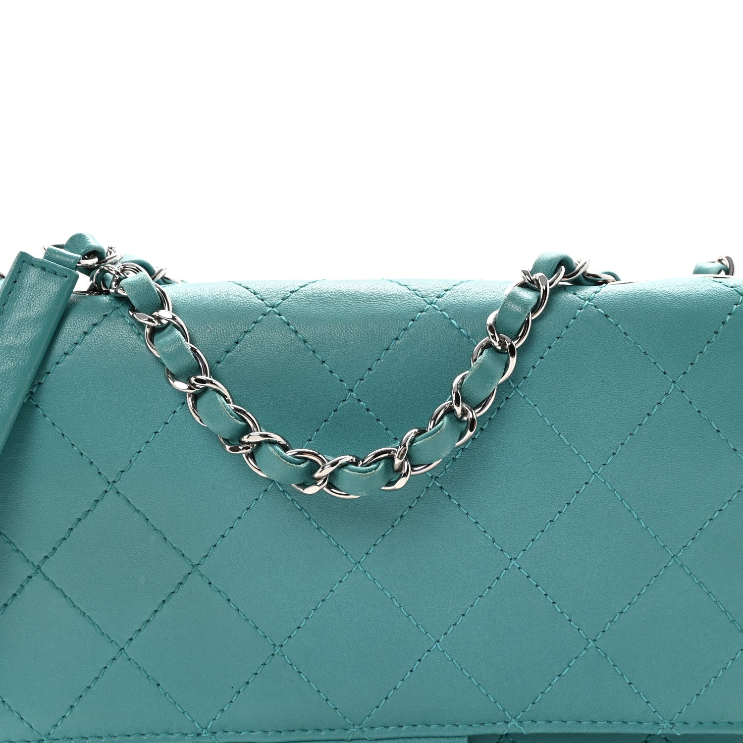 Calfskin Stitched Double Flap Bag Turquoise