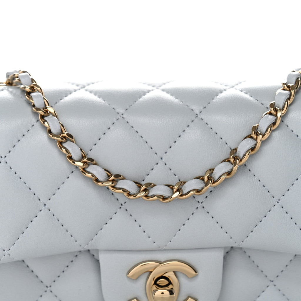Lambskin Quilted Extra Mini Rectangular Flap Light Blue