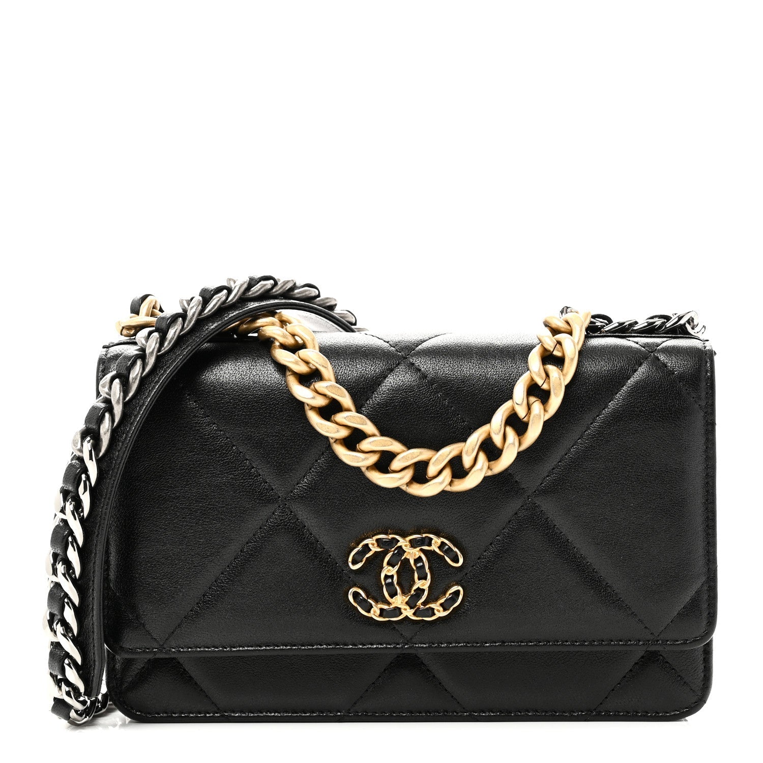 Lambskin Quilted Chanel 19 Wallet On Chain WOC Black