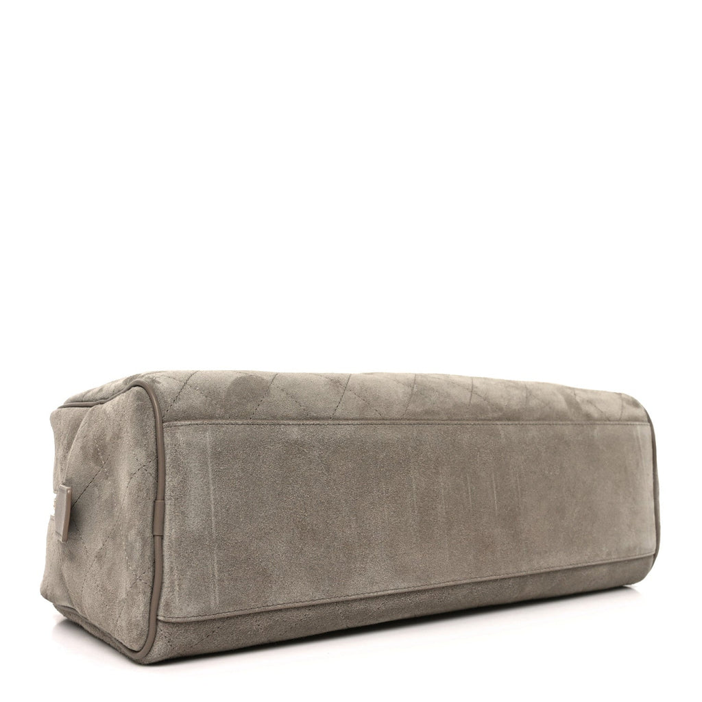 Suede Calfskin Quilted Large Perfect Bowling Bag Grey
