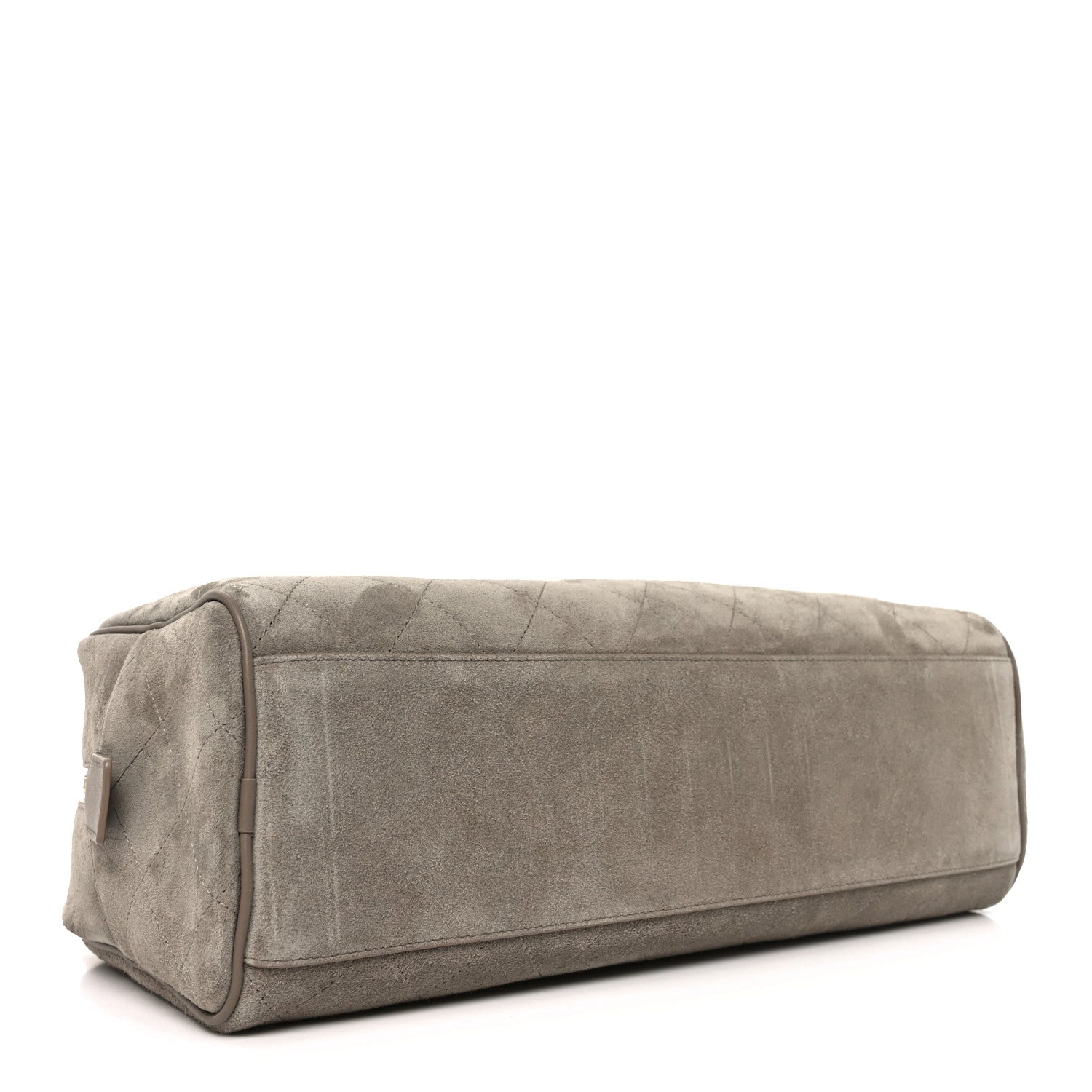 Suede Calfskin Quilted Large Perfect Bowling Bag Grey