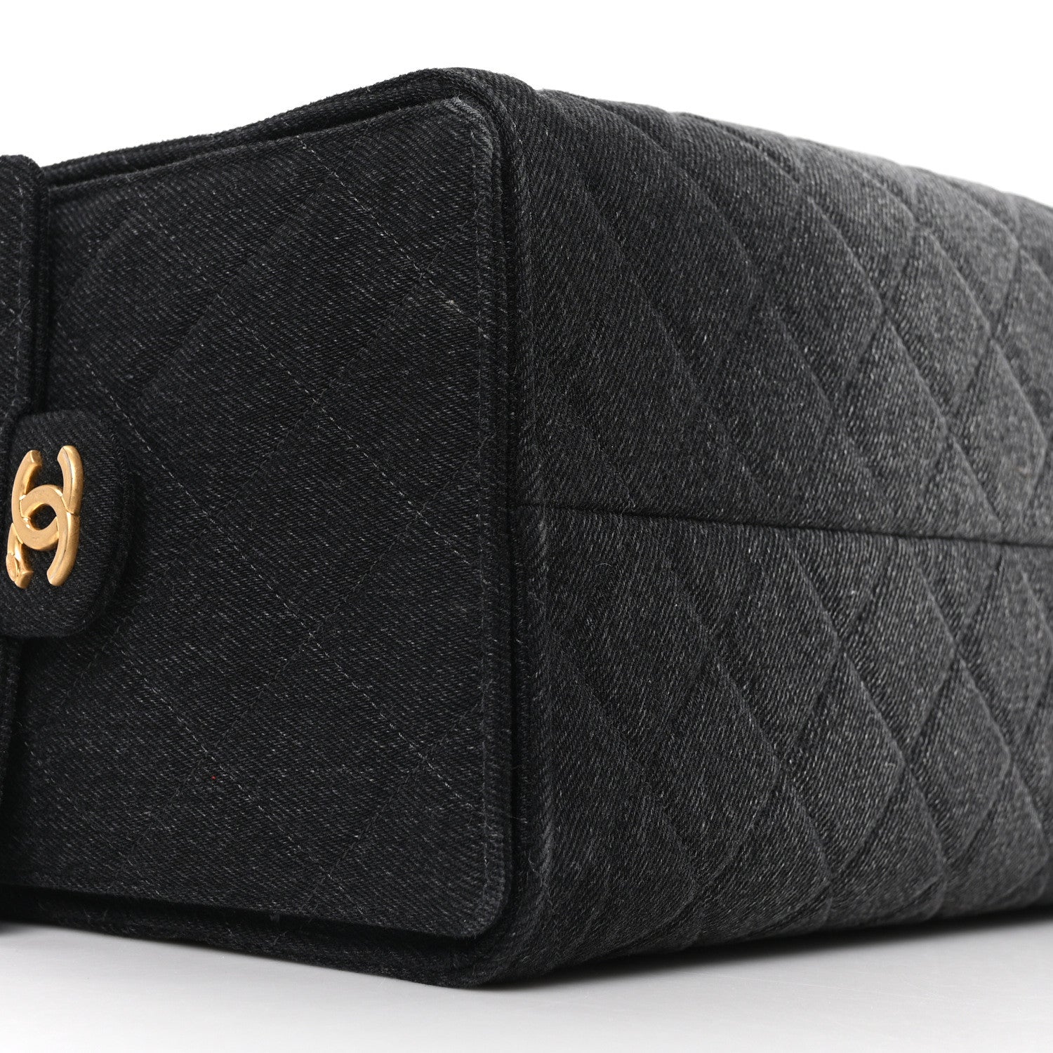 Washed Denim Quilted Medium Chanel 25 Handbag Black
