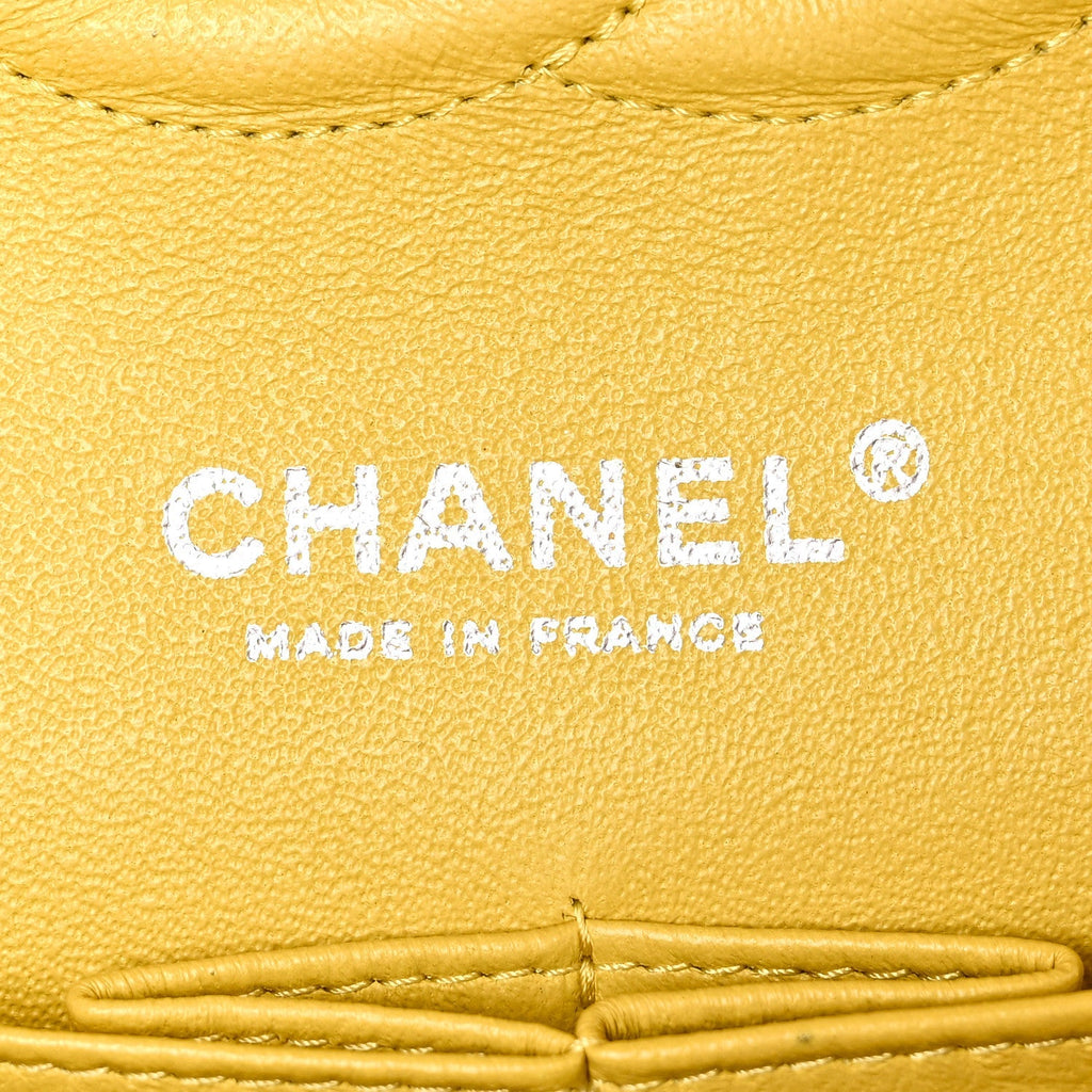 Lambskin Quilted Medium Double Flap Yellow