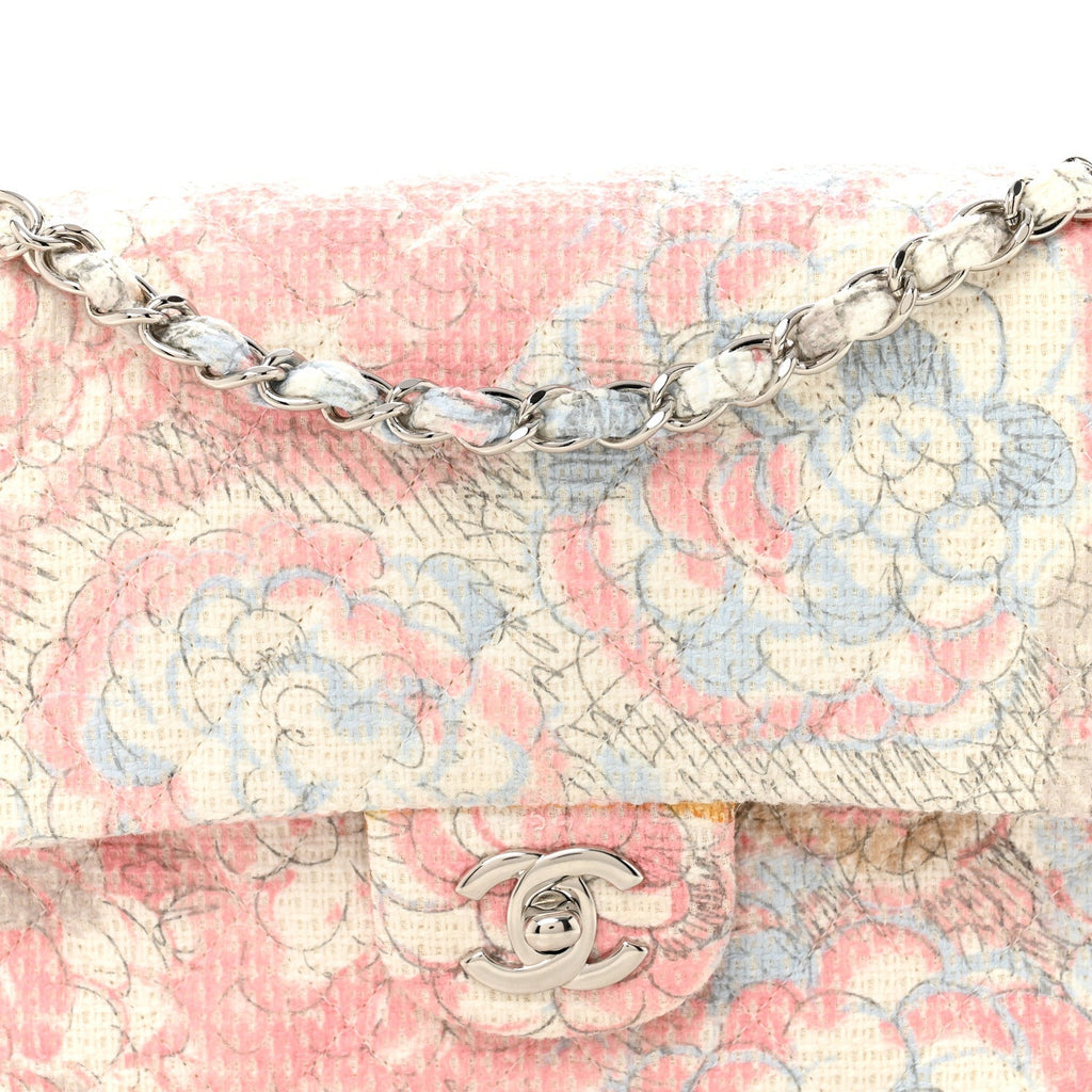 Tweed Quilted Camellia Medium Double Flap Ivory Multicolor