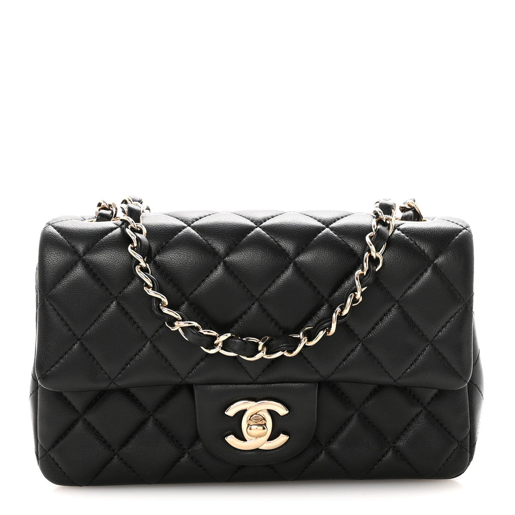 Lambskin Quilted Mini Rectangular Flap Black