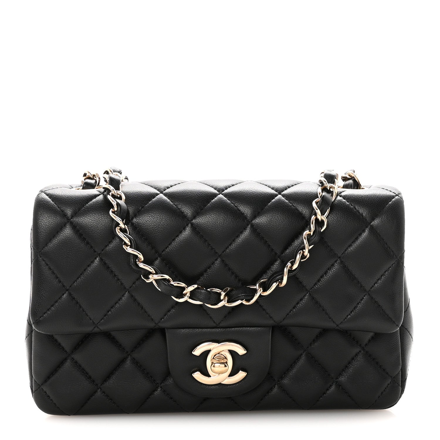 Lambskin Quilted Mini Rectangular Flap Black