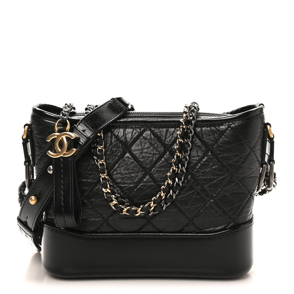 Aged Calfskin Quilted Small Gabrielle Logo Hobo Black