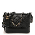Aged Calfskin Quilted Small Gabrielle Logo Hobo Black
