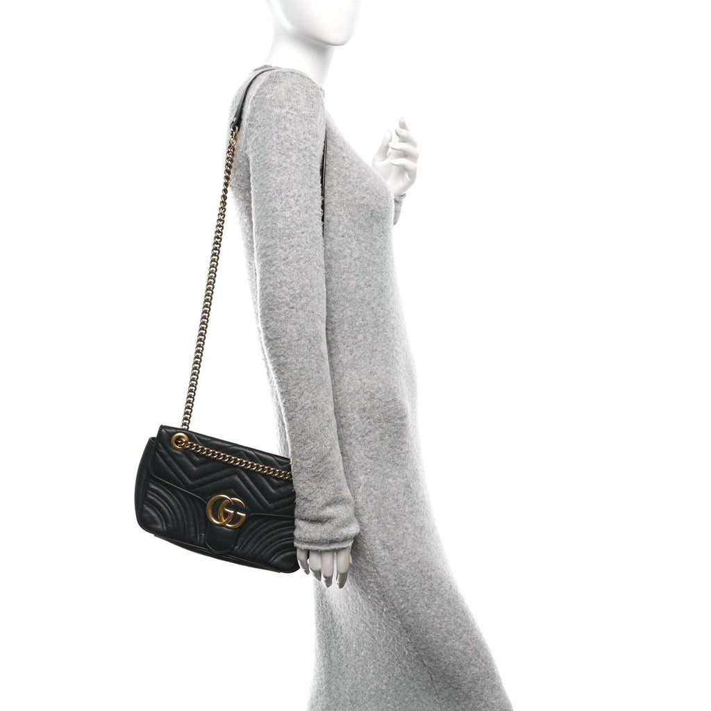 Calfskin Matelasse Small GG Marmont Shoulder Bag Black