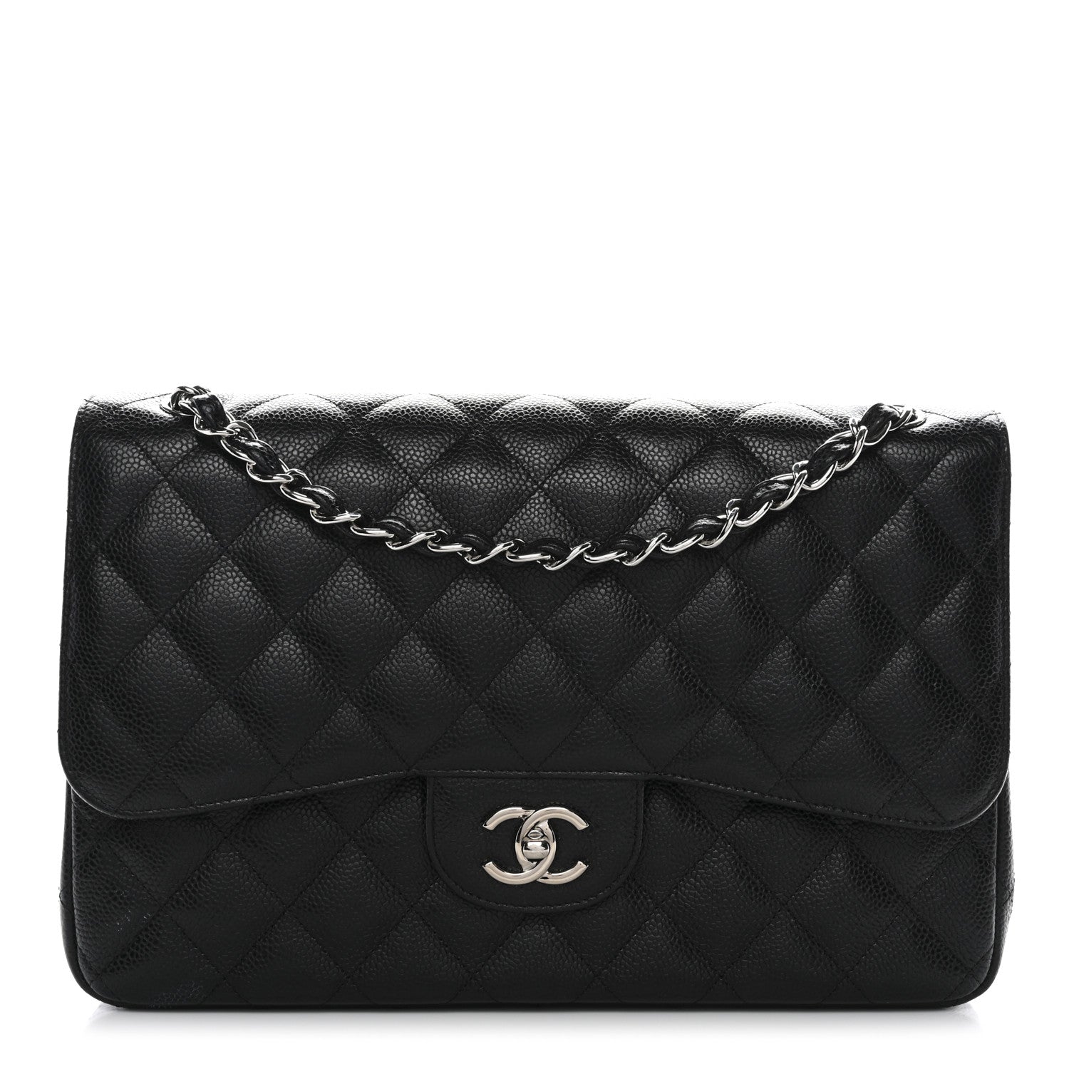 Caviar Quilted Jumbo Double Flap Black