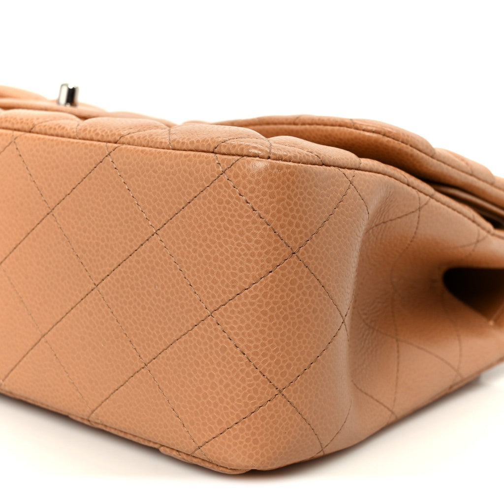 Caviar Quilted Jumbo Double Flap Dark Beige