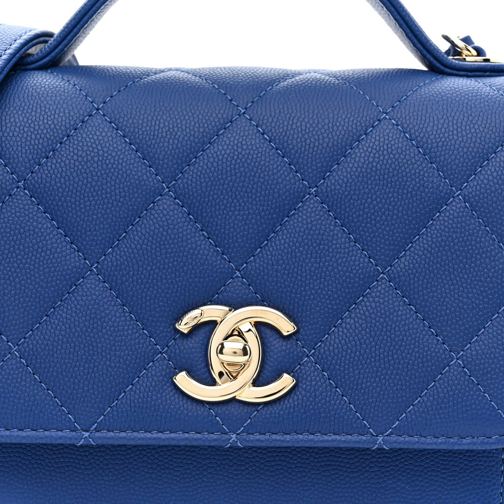 Caviar Quilted Small Business Affinity Flap Dark Blue