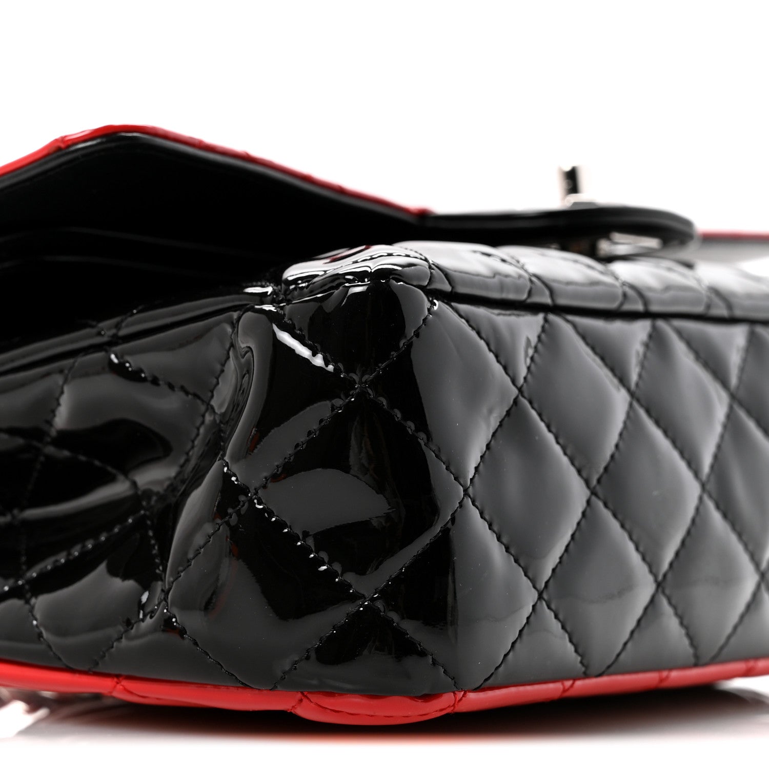 Patent Calfskin Quilted Bi-Color Medium Double Flap Black Red