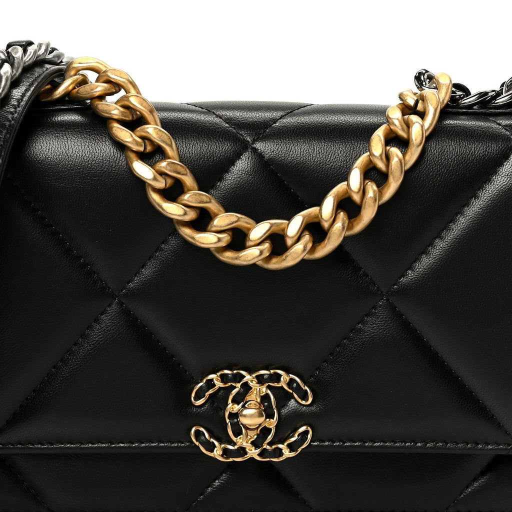 Lambskin Quilted Chanel 19 Wallet On Chain WOC Black