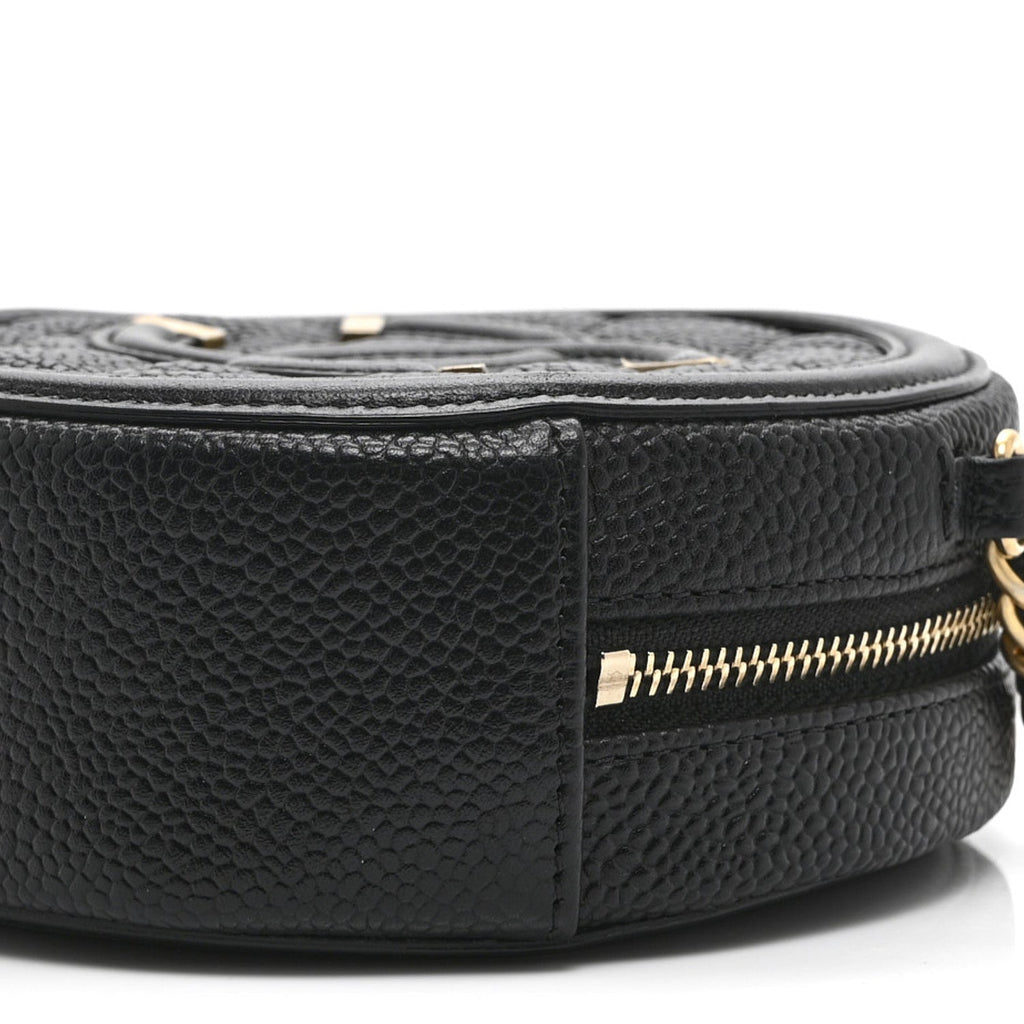 Caviar Quilted Round Filigree Crossbody Black