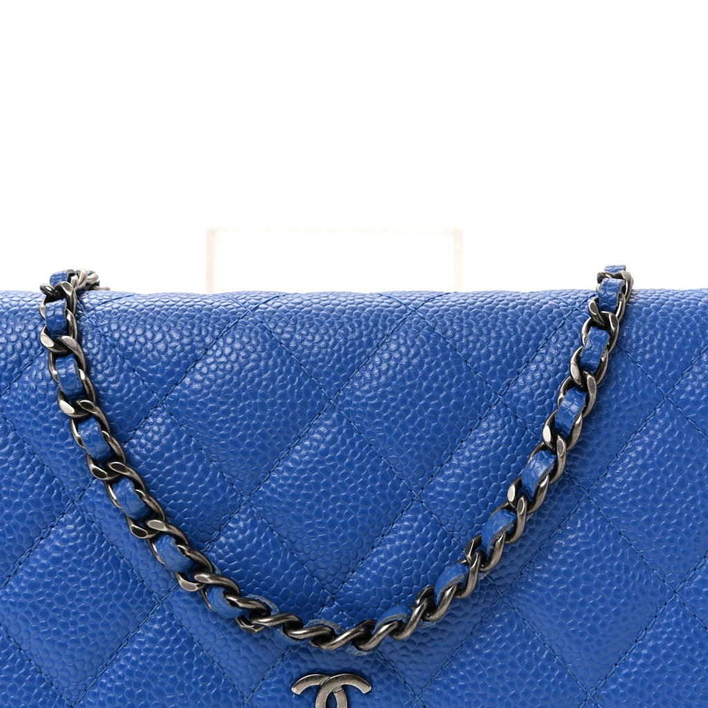 Caviar Quilted Wallet on Chain WOC Blue