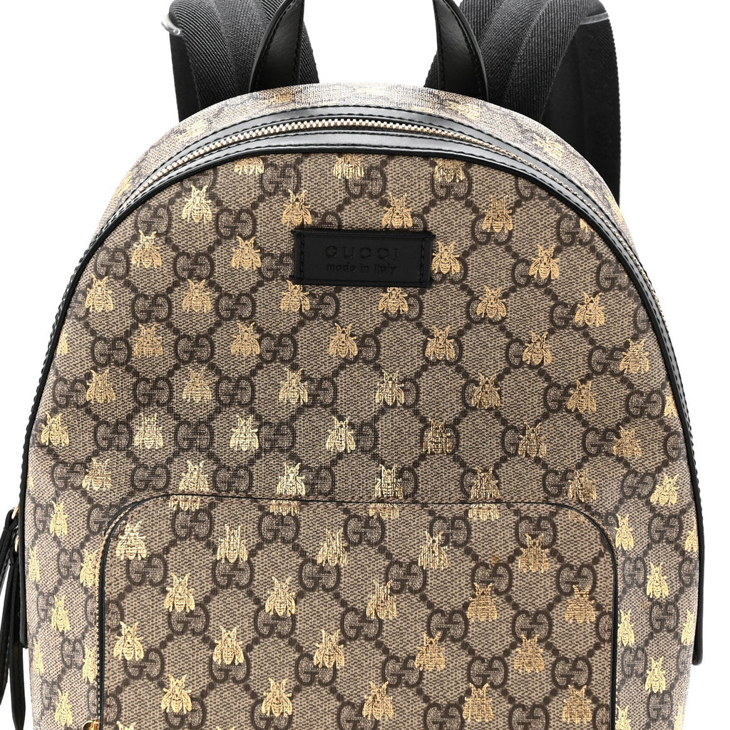 GG Supreme Monogram Bees Print Small Day Backpack Beige Oro Black
