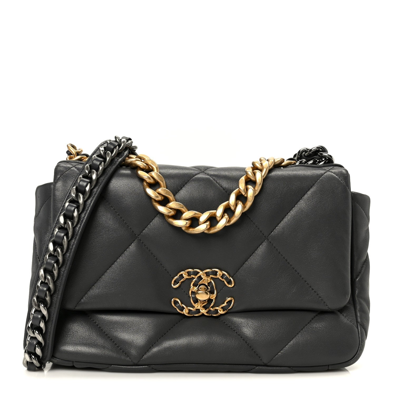 Lambskin Quilted Medium Chanel 19 Flap Dark Grey
