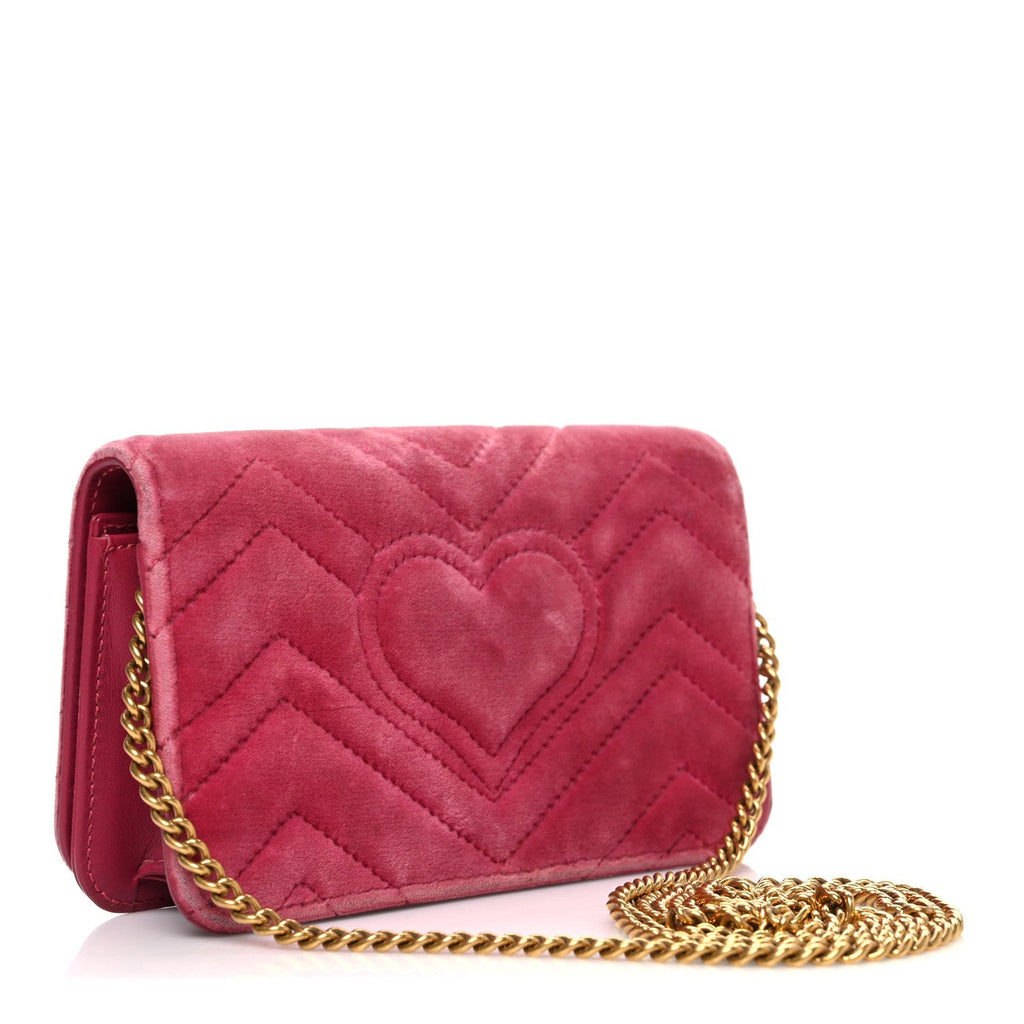 Velvet Matelasse Crystal Sequin Heart Embroidered GG Marmont Mini Bag Light Raspberry Rose