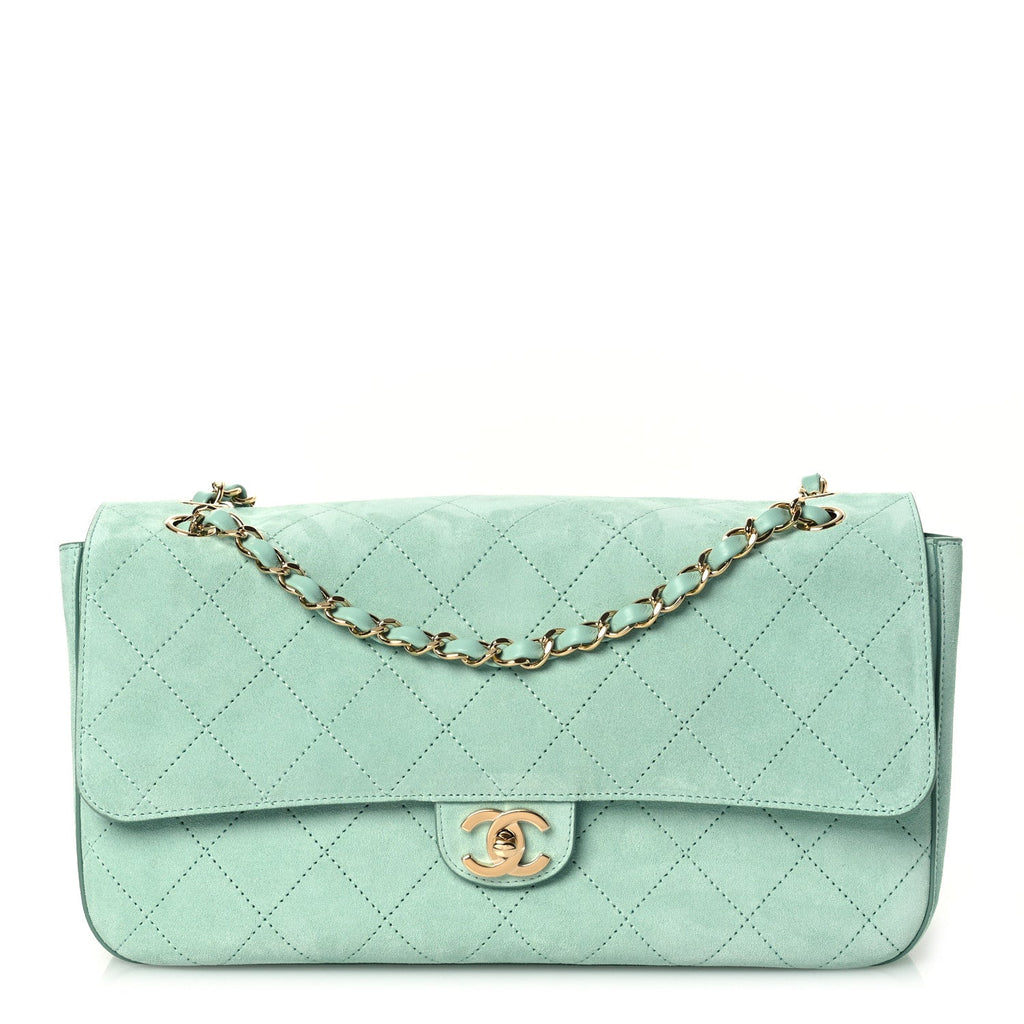 Suede Calfskin Small Souplissimo Maxi Flap Green