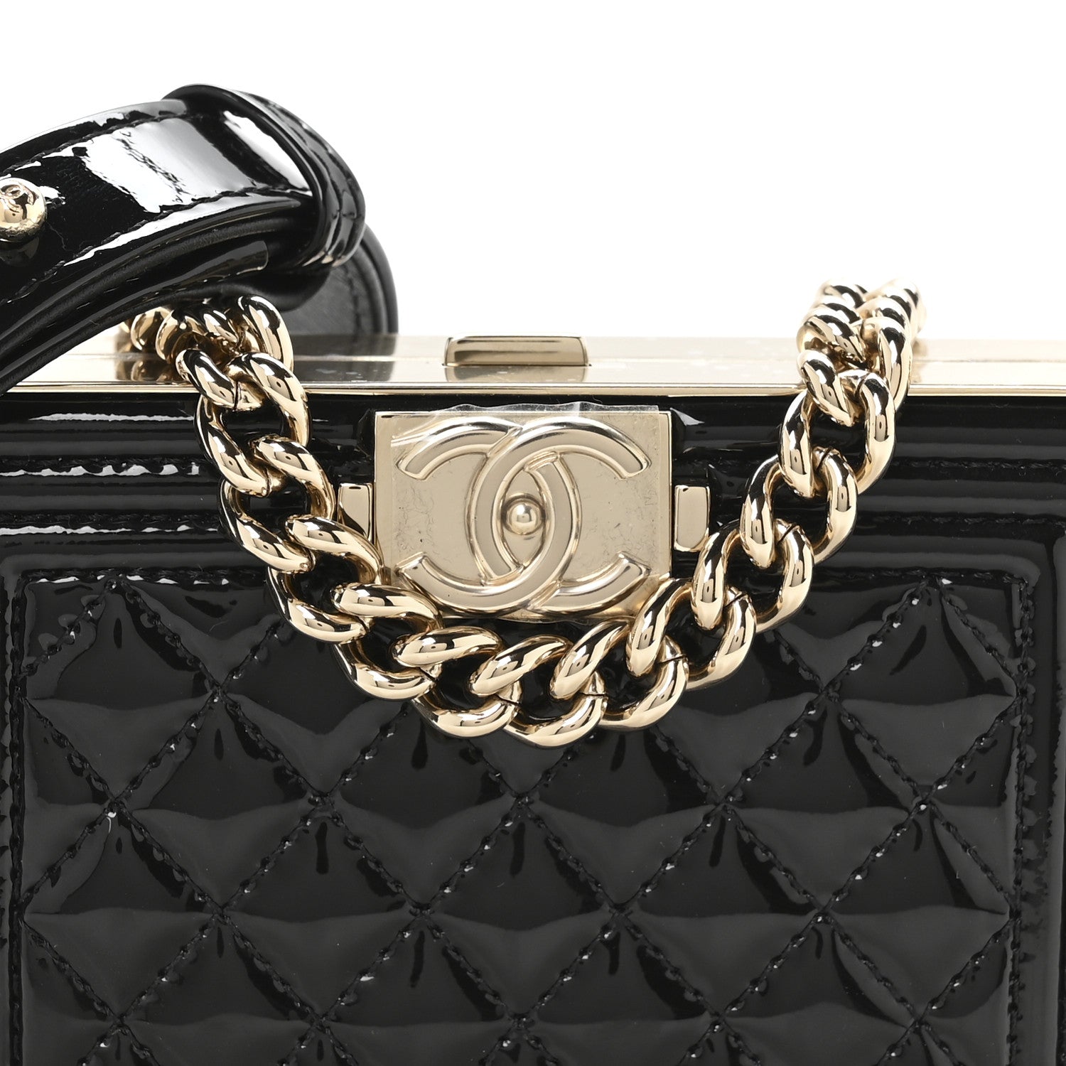 Patent Calfskin Boy Minaudiere Black