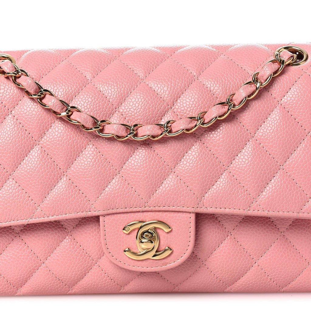 Caviar Quilted Medium Double Flap Pink