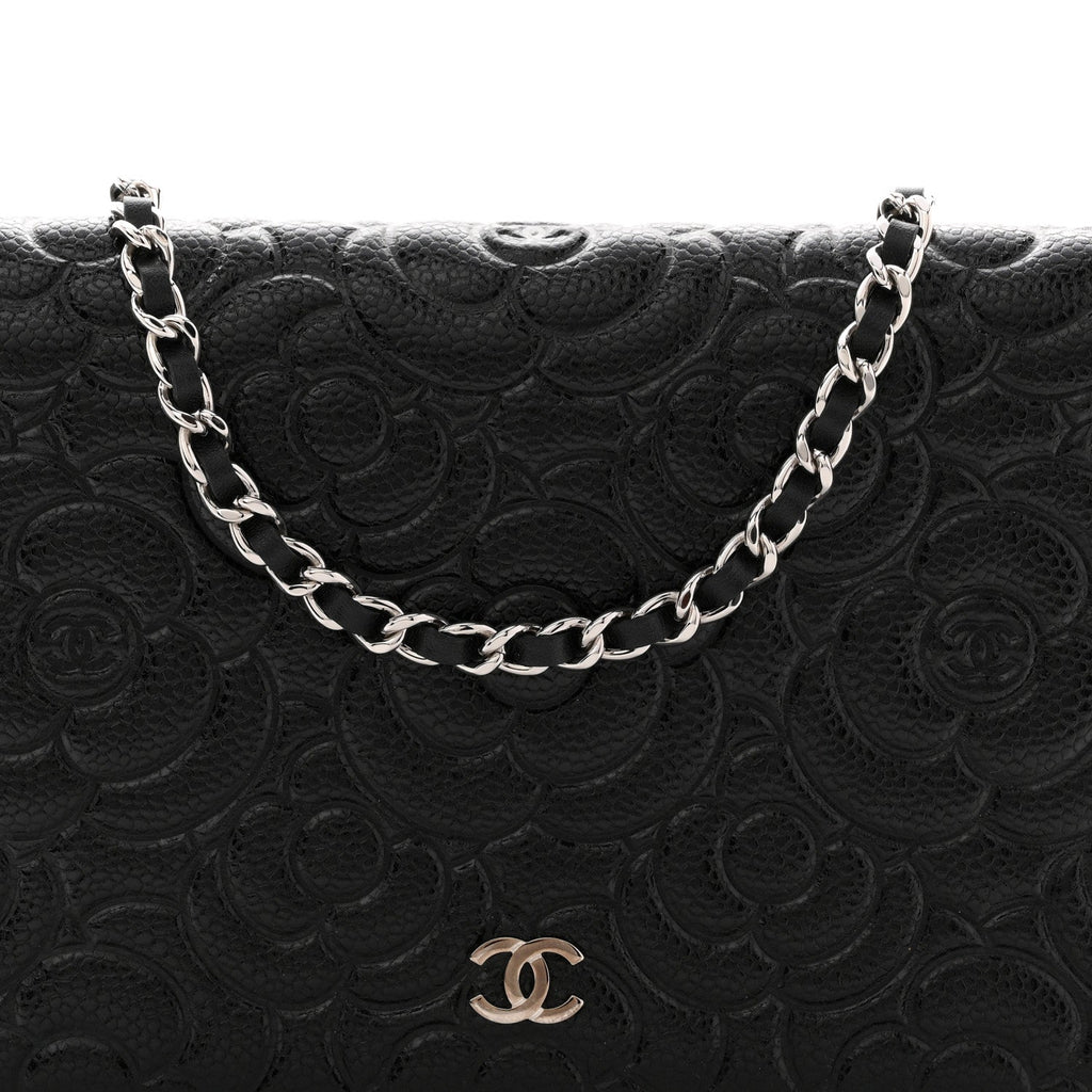 Caviar Camellia Embossed Wallet On Chain WOC Black