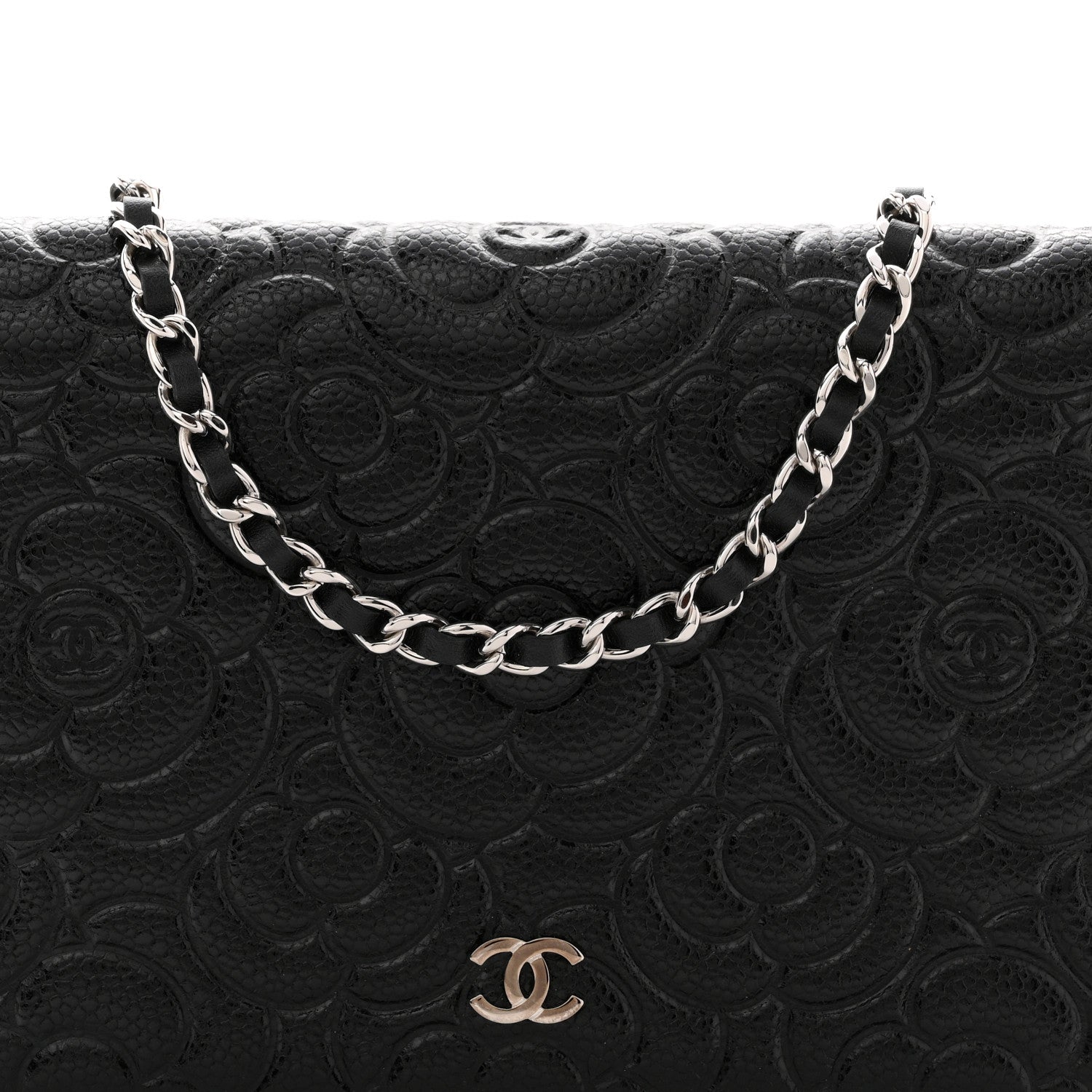 Caviar Camellia Embossed Wallet On Chain WOC Black