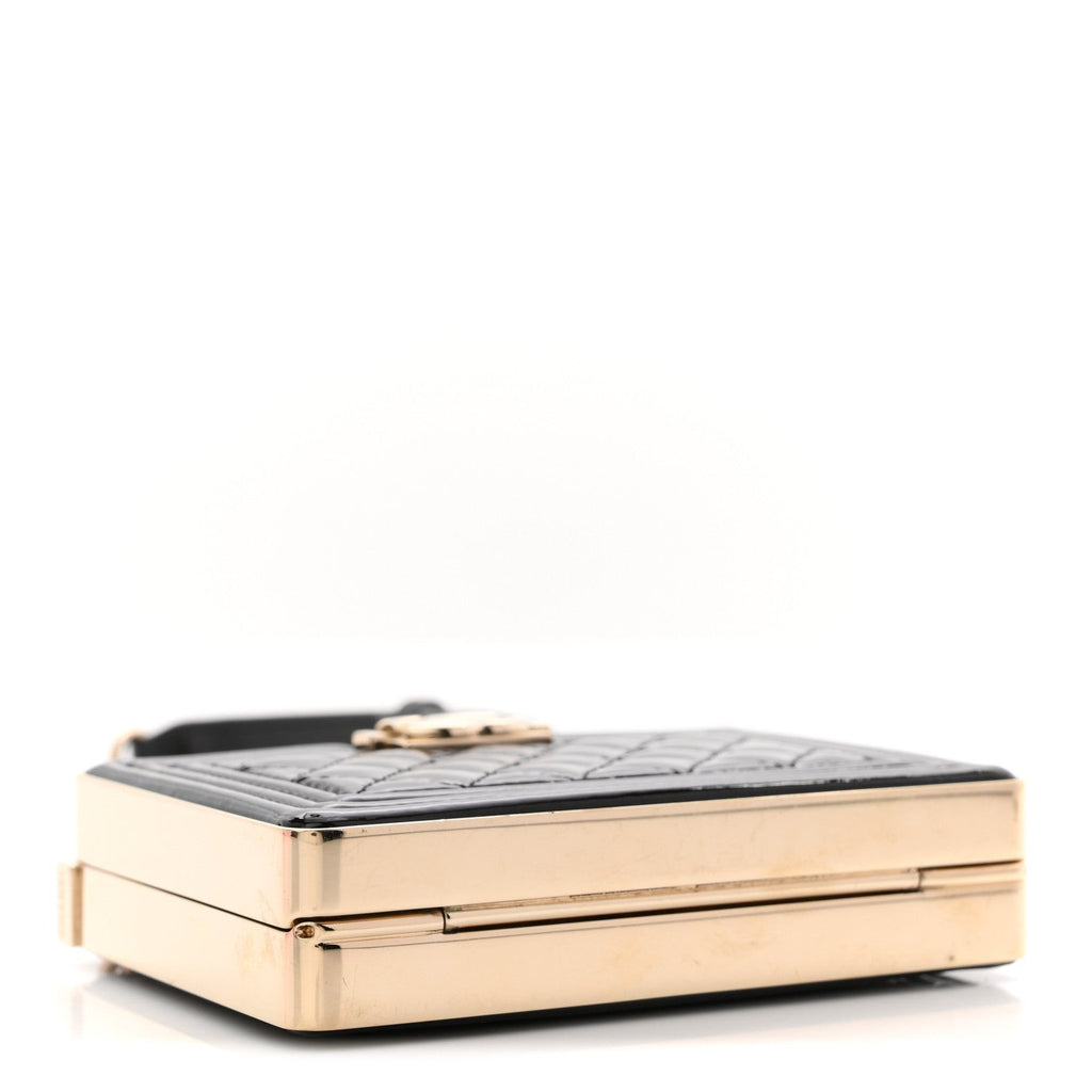 Patent Calfskin Boy Minaudiere Black