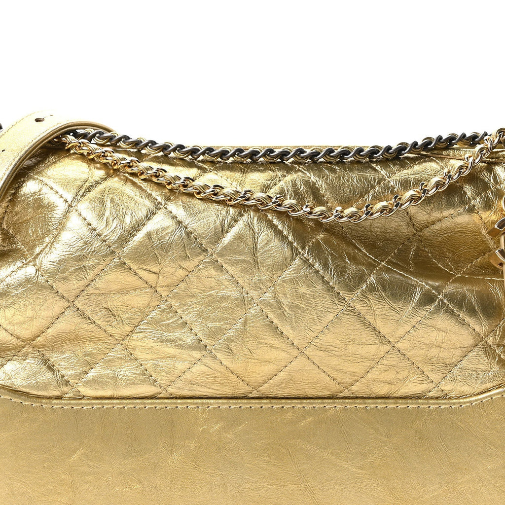 Metallic Aged Calfskin Quilted Medium Gabrielle Gold