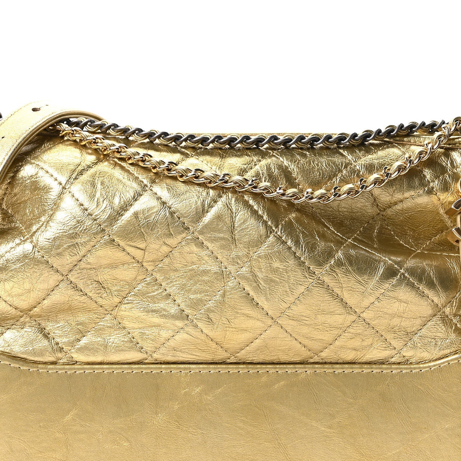 Metallic Aged Calfskin Quilted Medium Gabrielle Gold