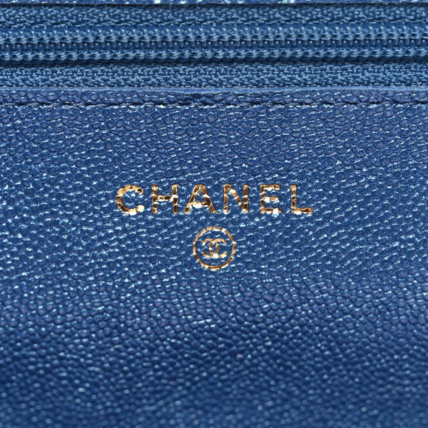 Iridescent Caviar Quilted Wallet on Chain WOC Dark Blue