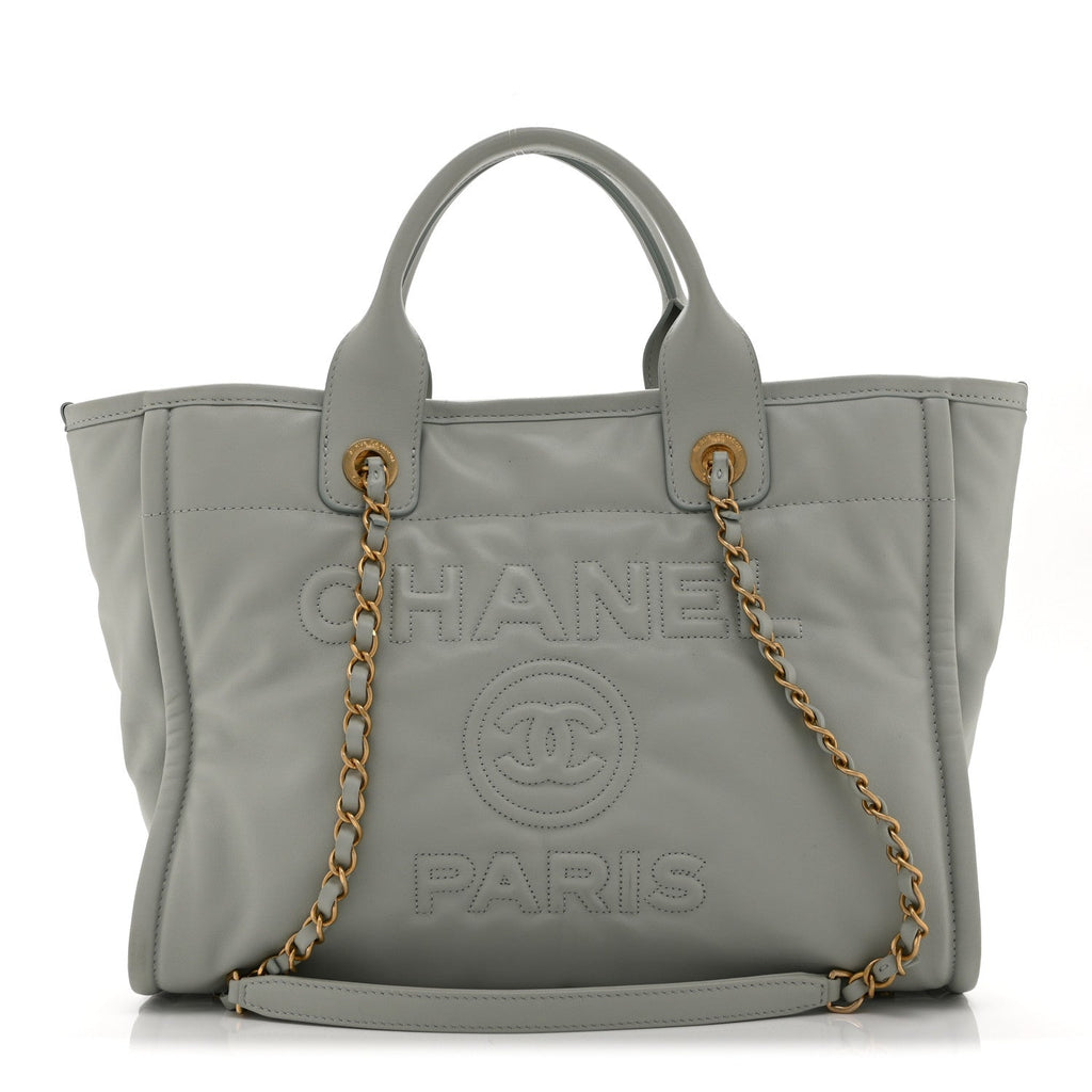 Calfskin Embossed Small Deauville Tote Light Blue