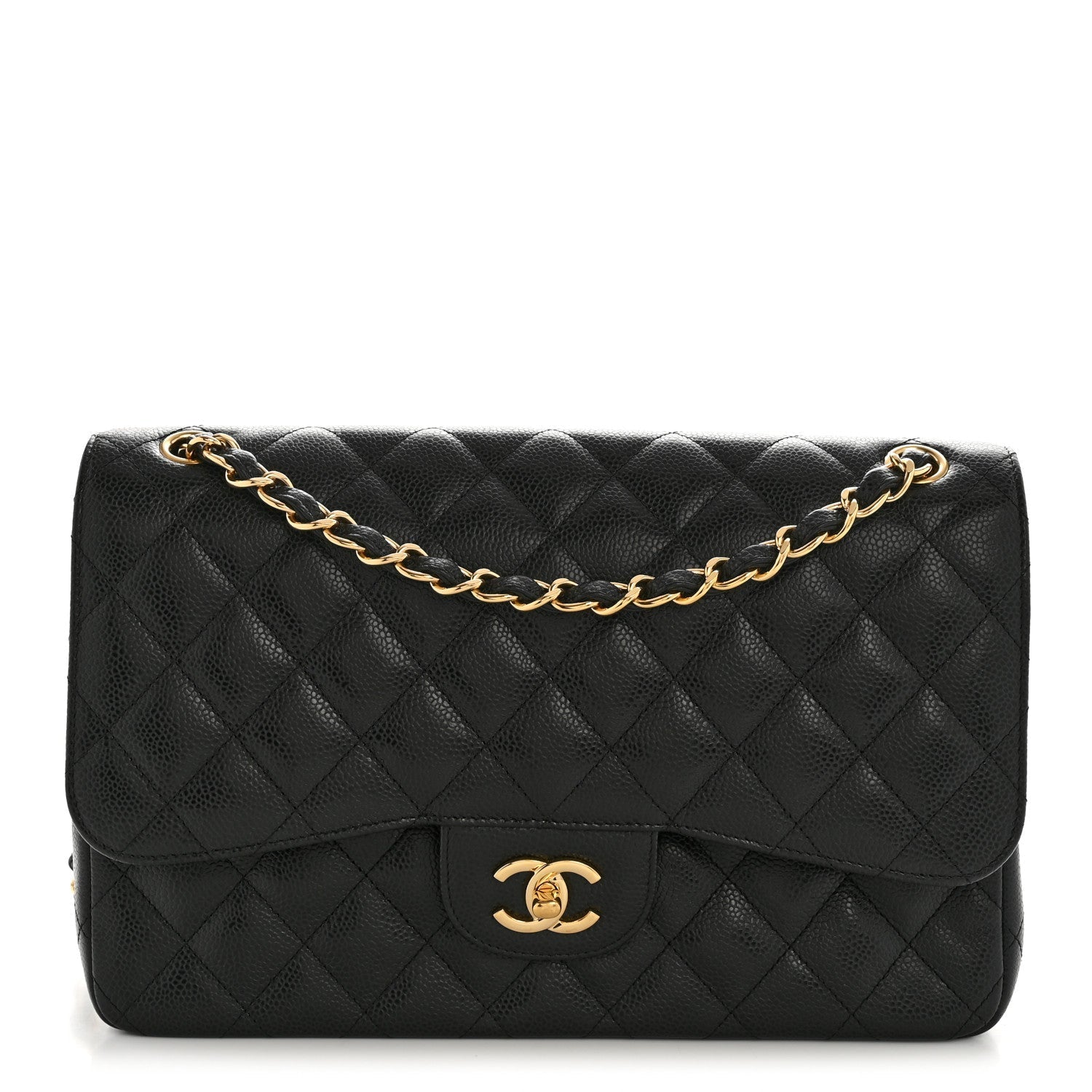 Caviar Quilted Jumbo Double Flap Black