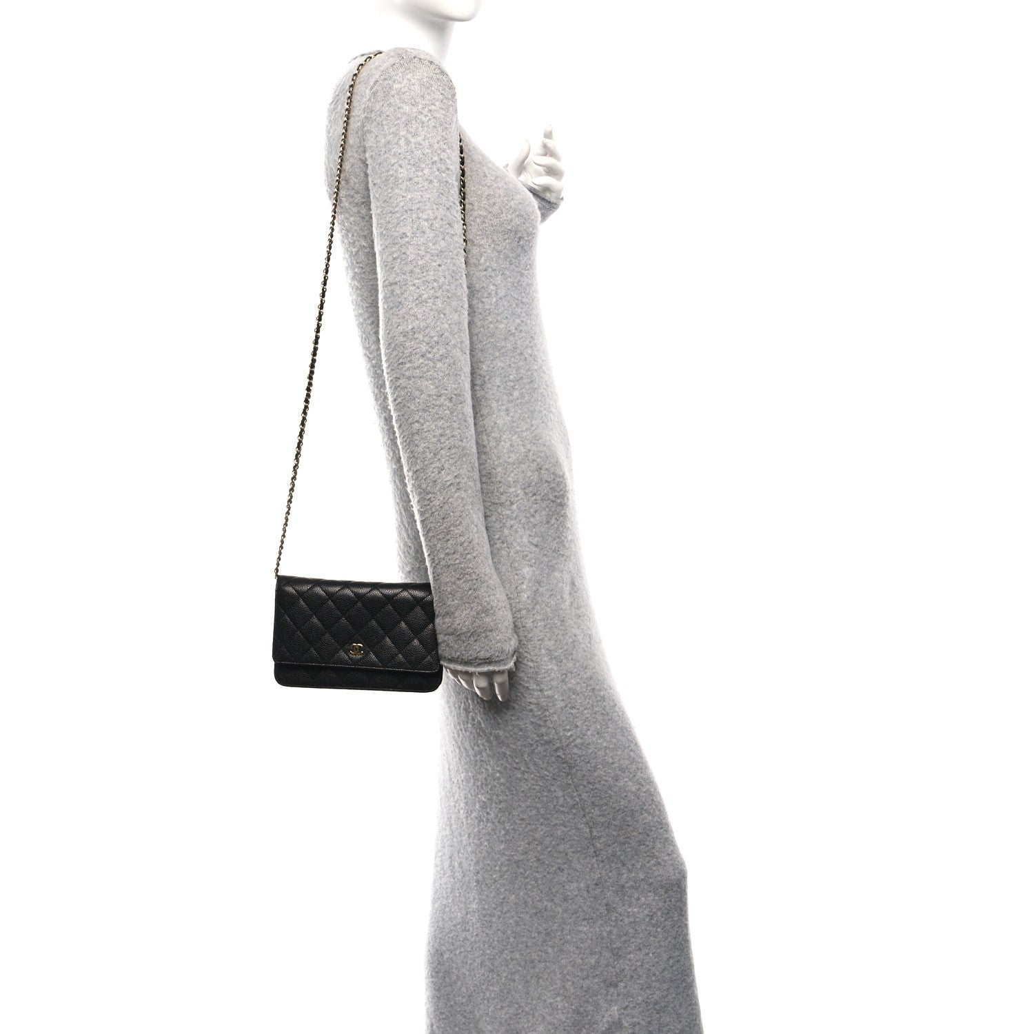 Caviar Quilted Wallet on Chain WOC Black