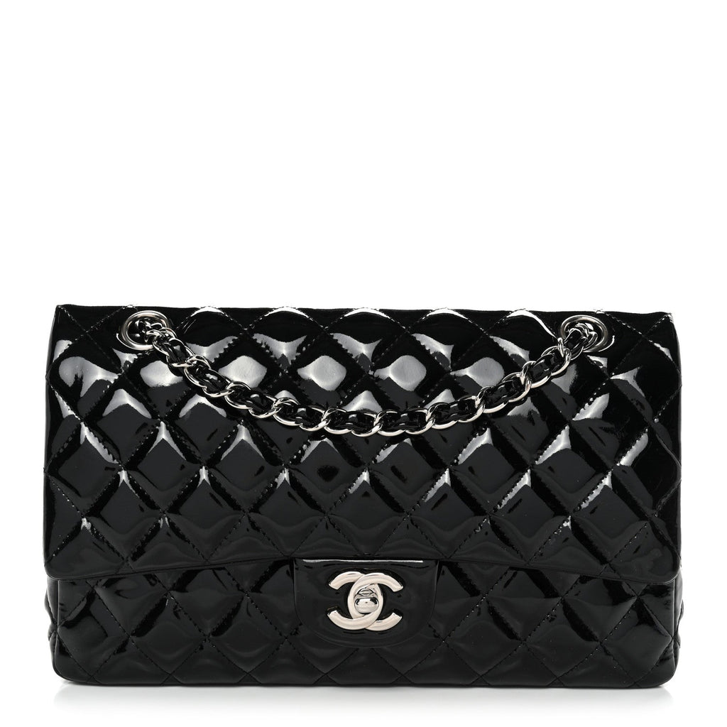 Patent Quilted Medium Double Flap Black